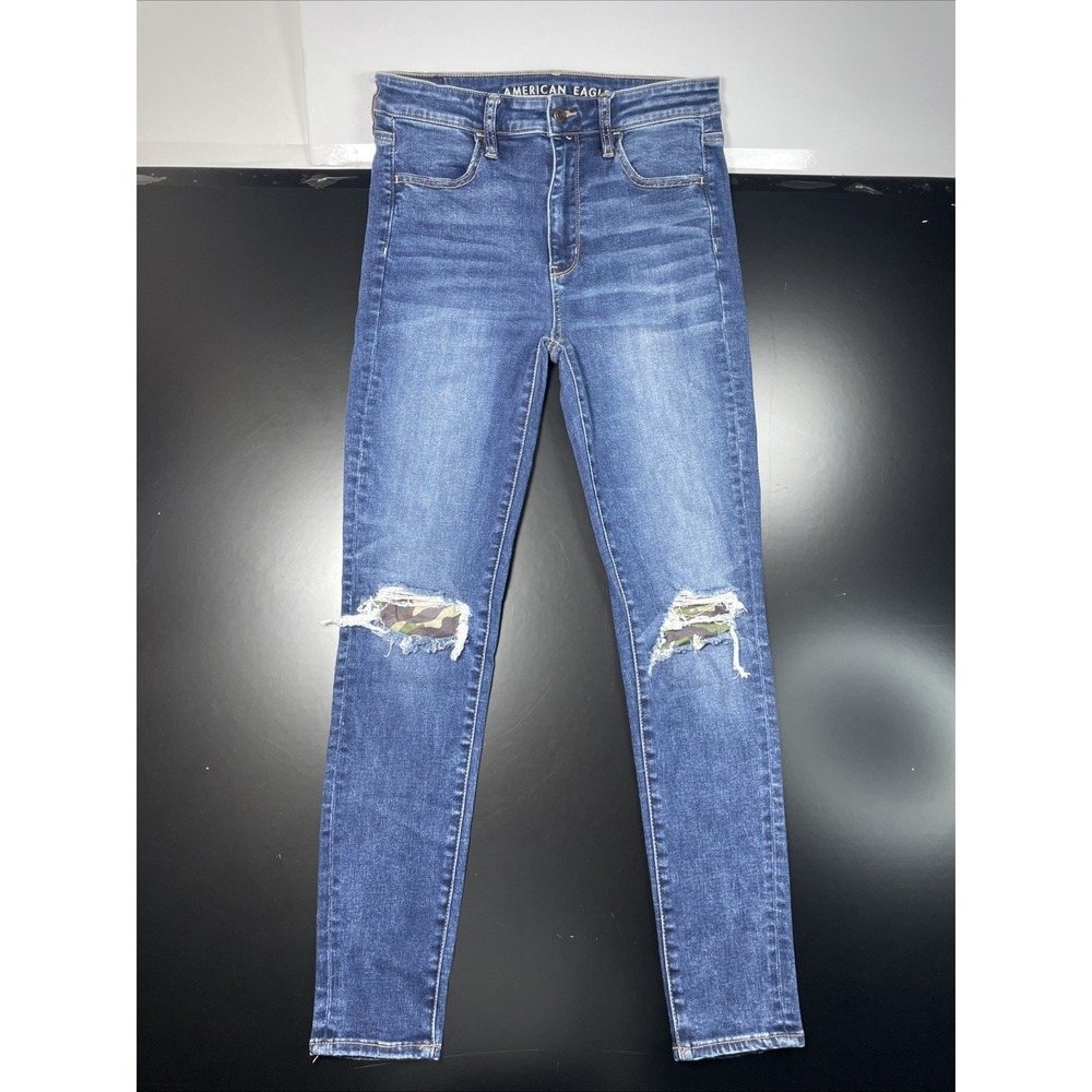 American Eagle Super High Rise Jegging Jeans Next Level Stretch Denim Sz 8 Camo